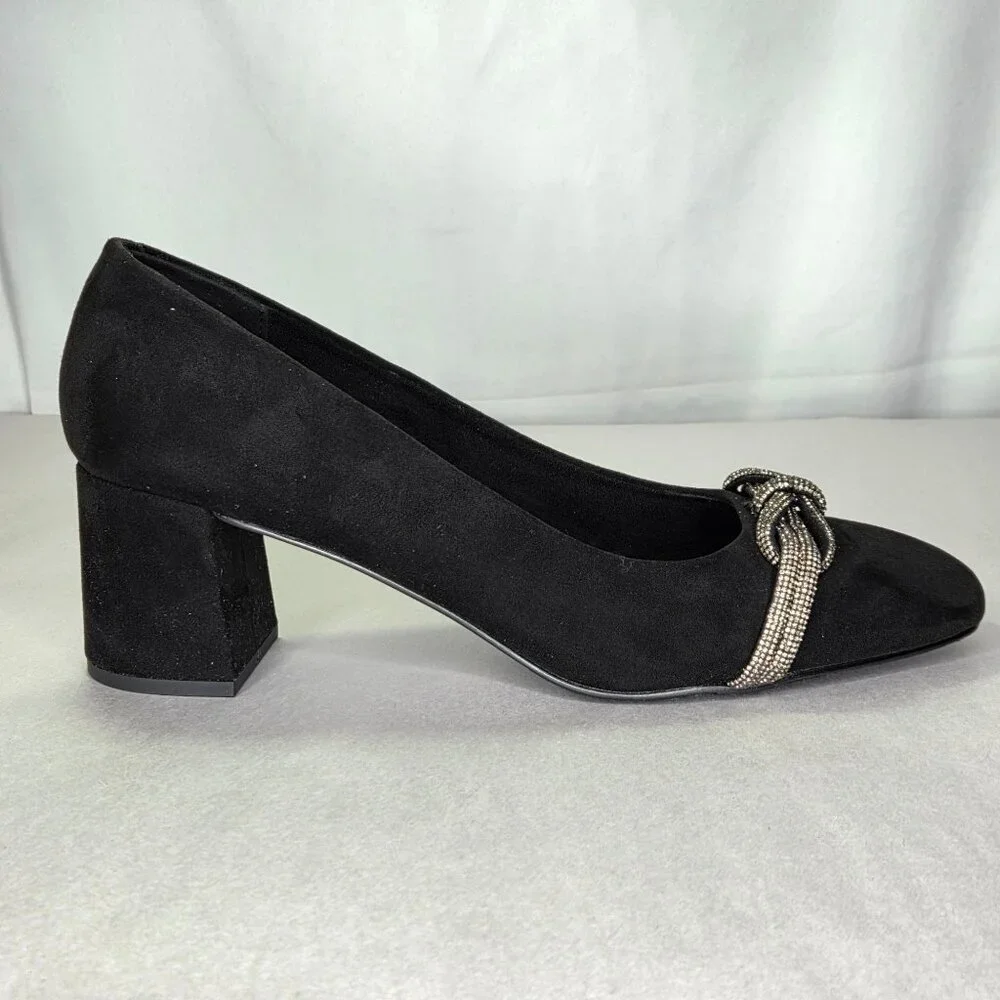 NWT Bella Vita Marigold Jewel Knot Square Toe Pumps - Black Suede
